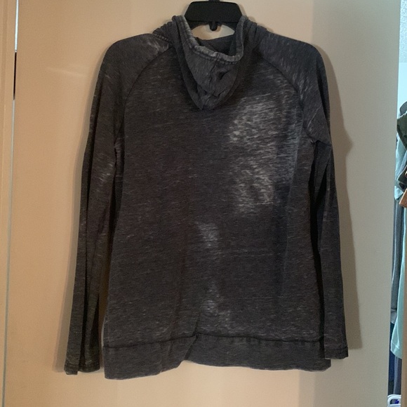 💸 3/$25 Charcoal gray distressed hooded, zip up, T-shirt jacket - Picture 2 of 3